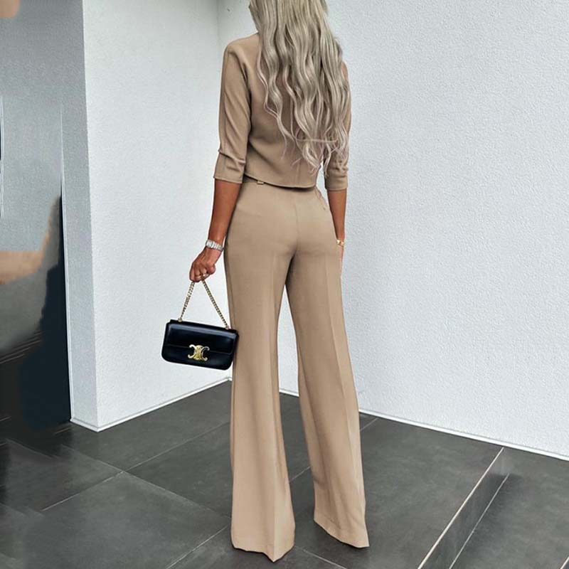 Hilda I Elegantes Set aus Cropped-Top und High-Waist-Hose mit weitem Bein