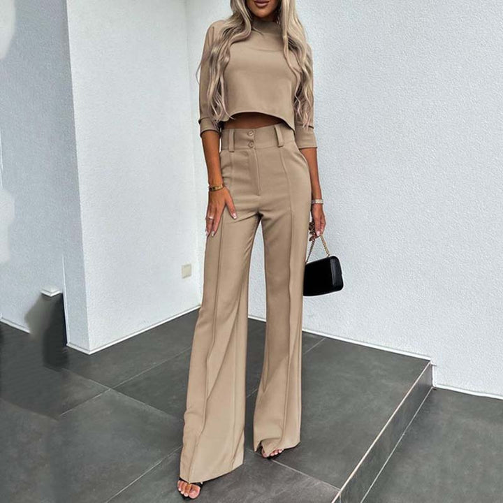 Hilda I Elegantes Set aus Cropped-Top und High-Waist-Hose mit weitem Bein