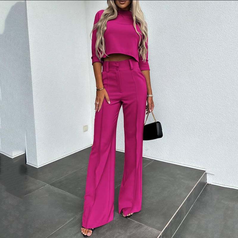 Hilda I Elegantes Set aus Cropped-Top und High-Waist-Hose mit weitem Bein