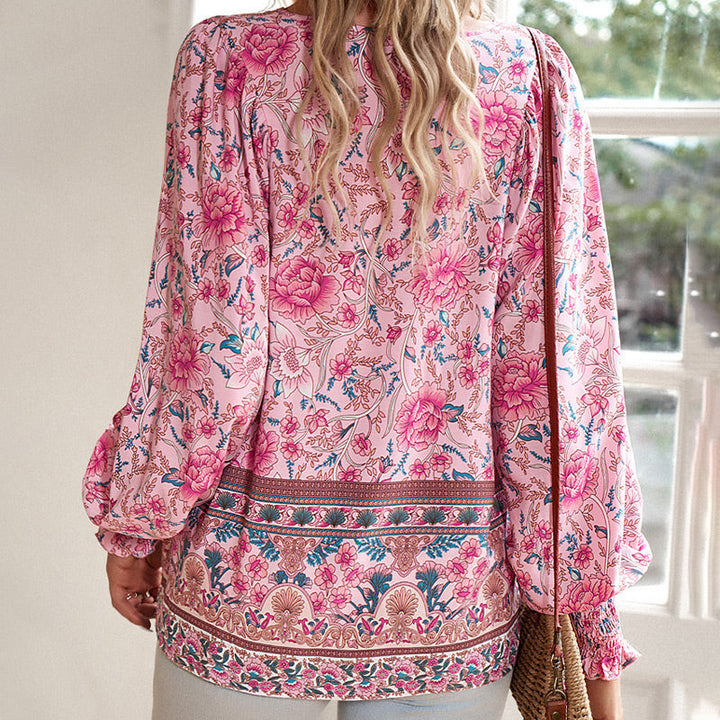 Katia | Modisches Bedrucktes Langarm Shirt Mit V-Ausschnitt