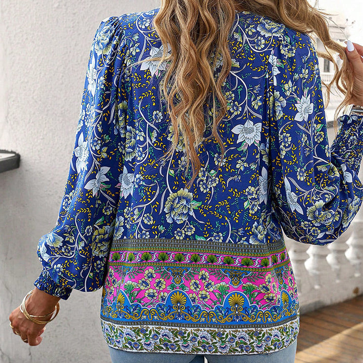 Katia | Modisches Bedrucktes Langarm Shirt Mit V-Ausschnitt
