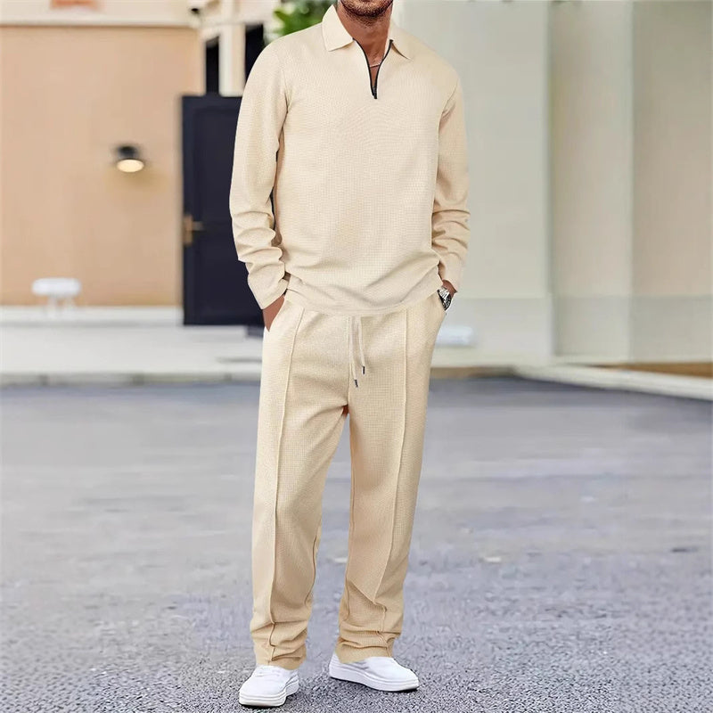 Hermann I Herren-Set aus Waffelstoff: Half-Zip Sweatshirt & Hose