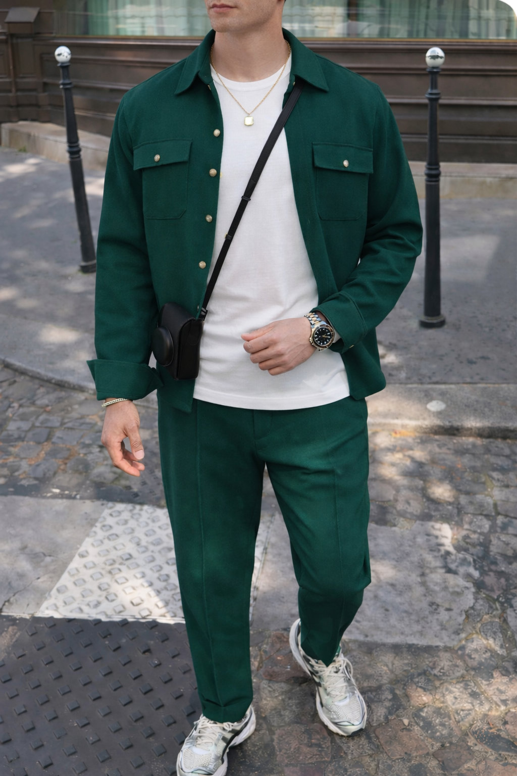 Ludwig I Herren-Set: Waffel-Jacke mit Knopfleiste &amp; Hose