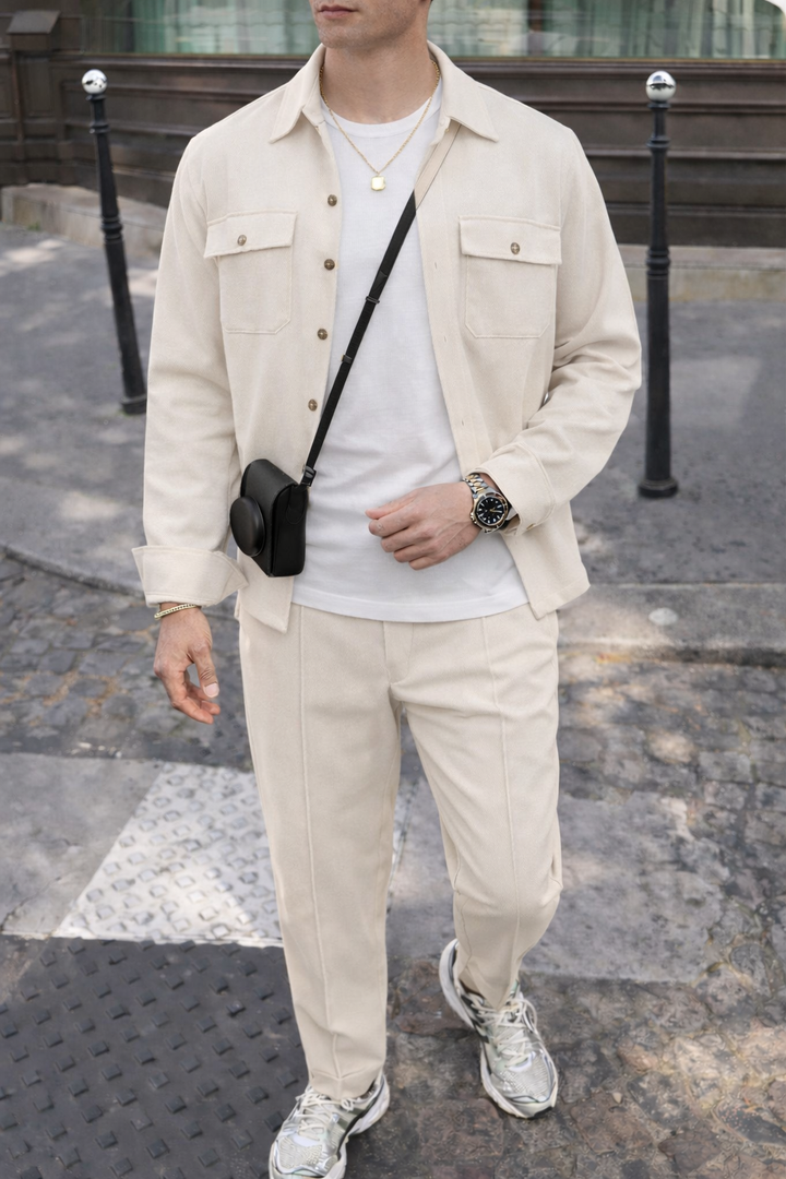 Ludwig I Herren-Set: Waffel-Jacke mit Knopfleiste &amp; Hose